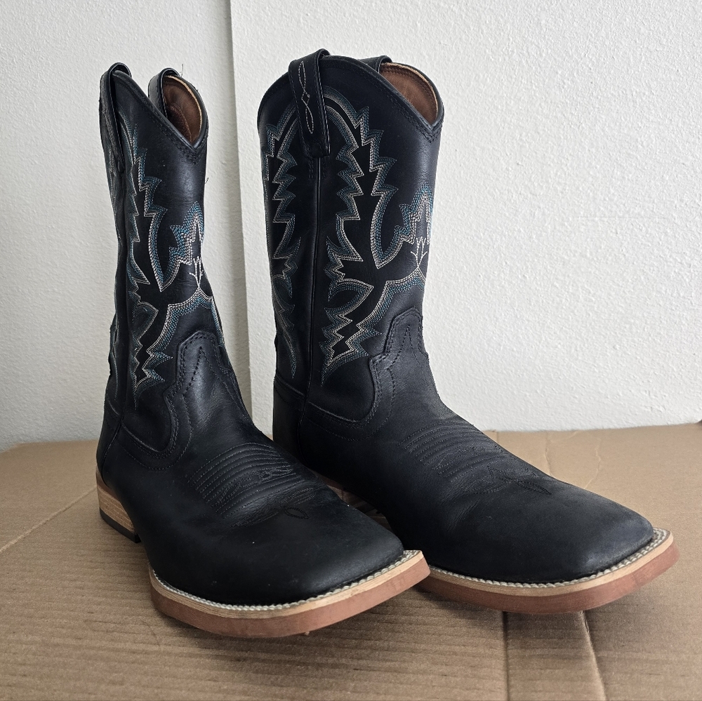 Justin Men's Tallyman Black Western Boots - Wide Square Toe Men's 11 - Picture 2 of 8